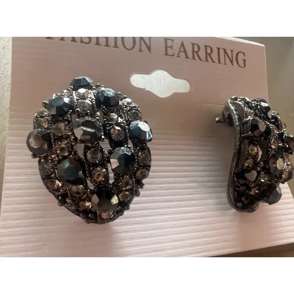 Black Crystal Rhinestone Stud Earrings Dark Glam Smoky Sparkle Gothic Edgy Moody
